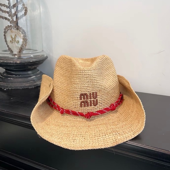 Miu Miu Natural Straw Hat with Red Band - Picture 5 of 5